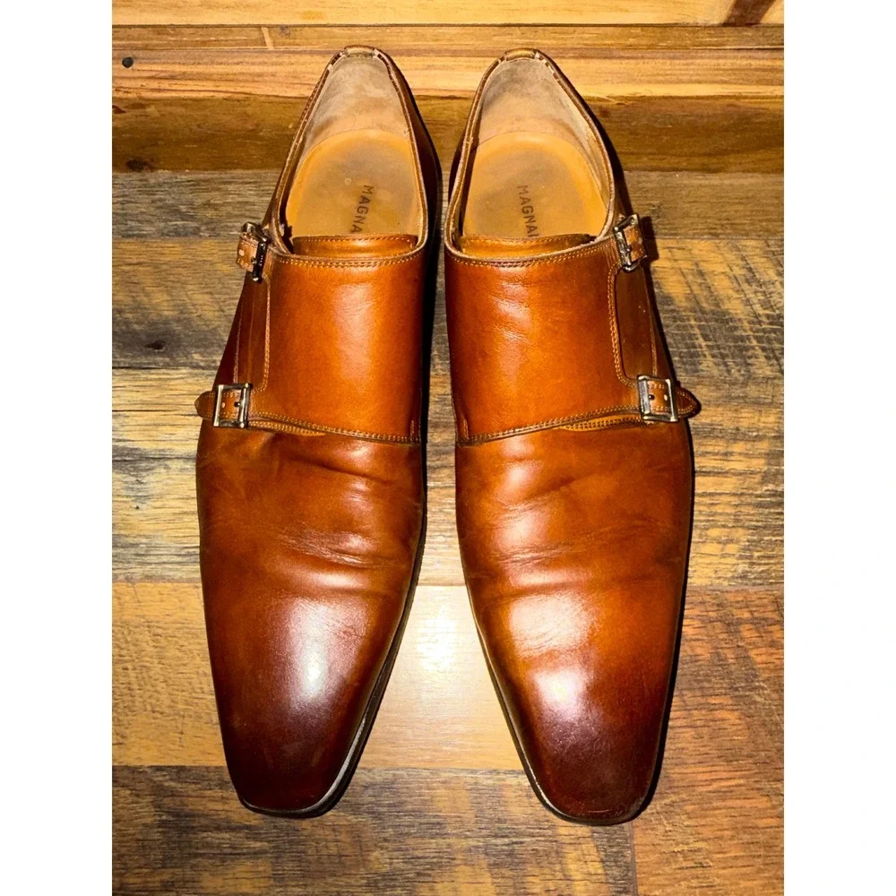 Magnanni Men 10.5 M Brown Leather Double Monk Strap Dress Shoes 19737